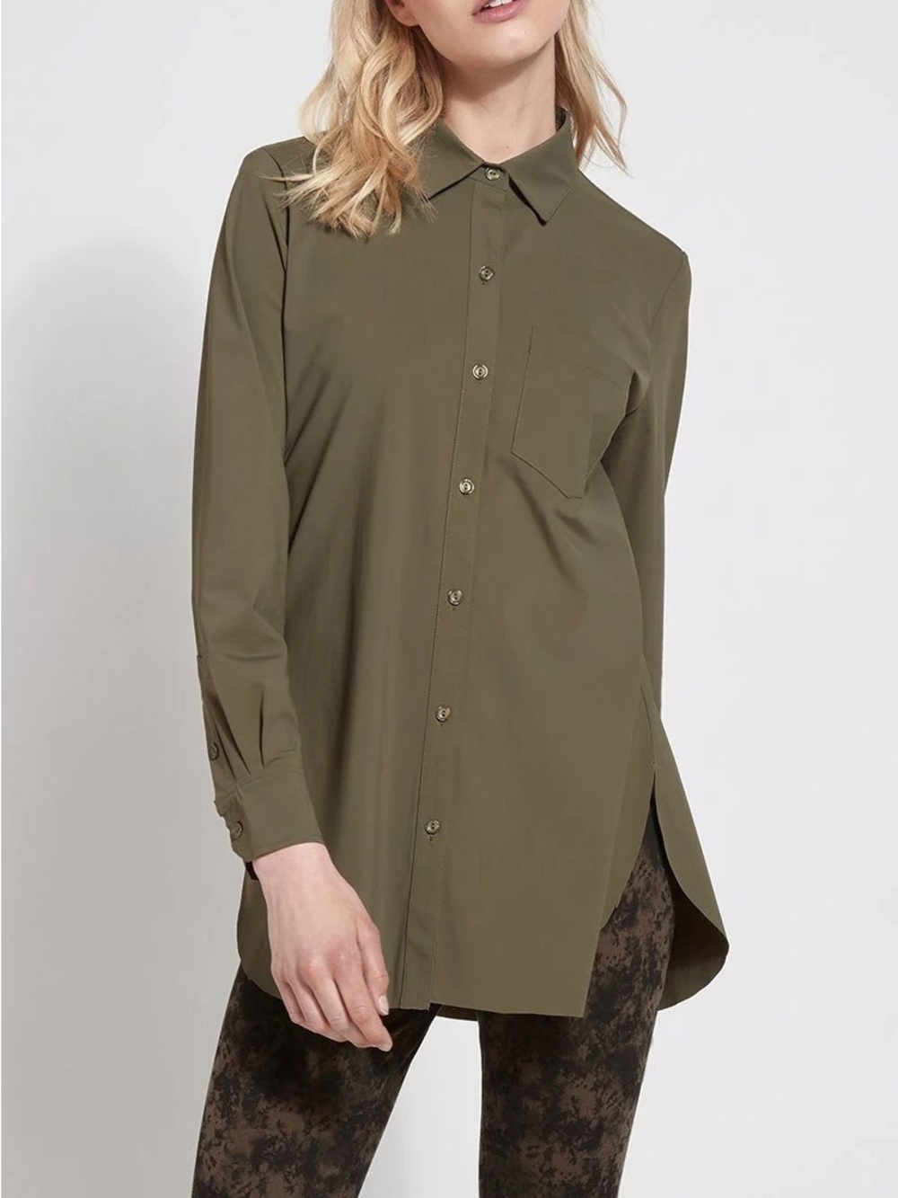 Lysse Schiffer Olive Green Longline Button-Down Shirt